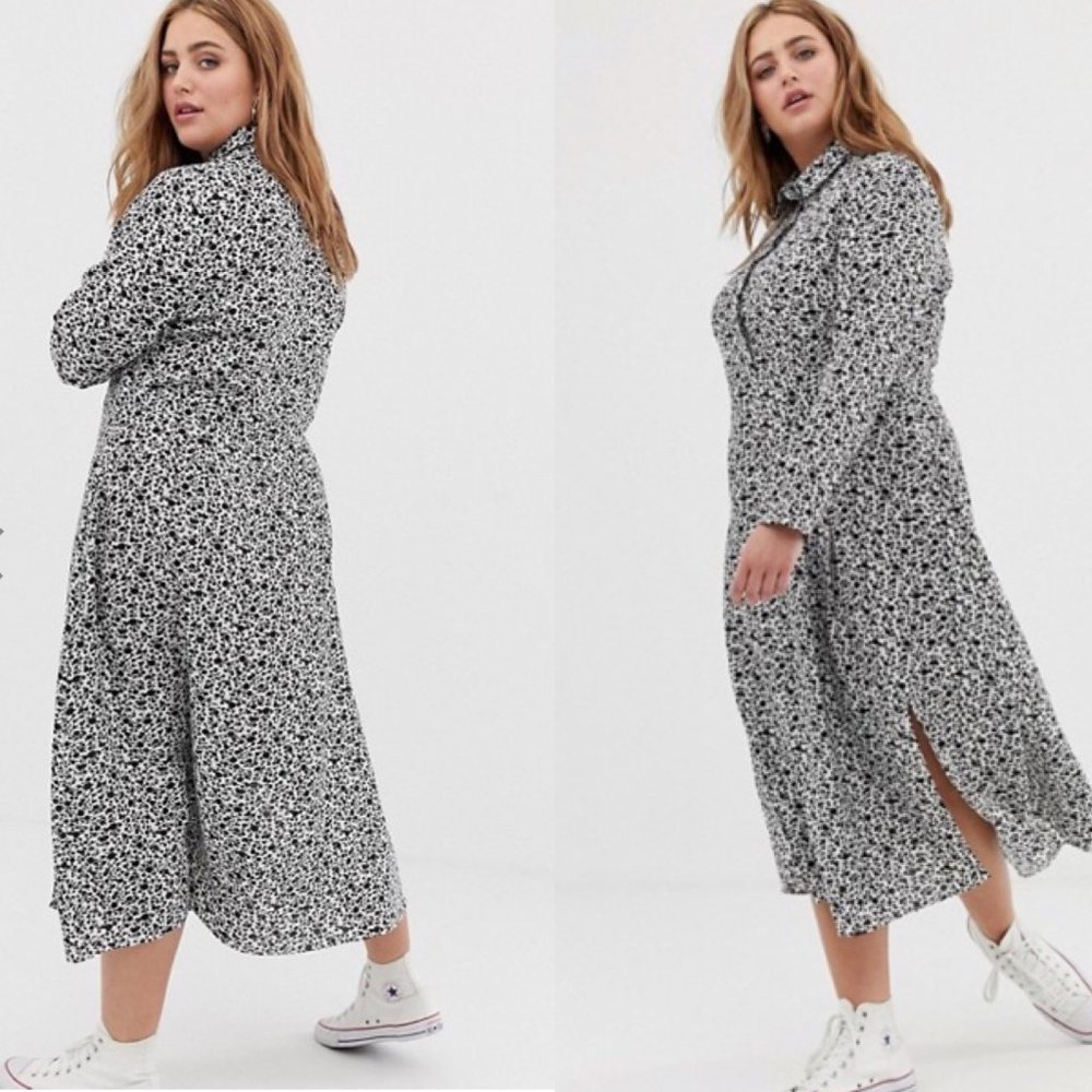 ASOS Glamorous Curve Midi Ditsy Floral Shirt Dress